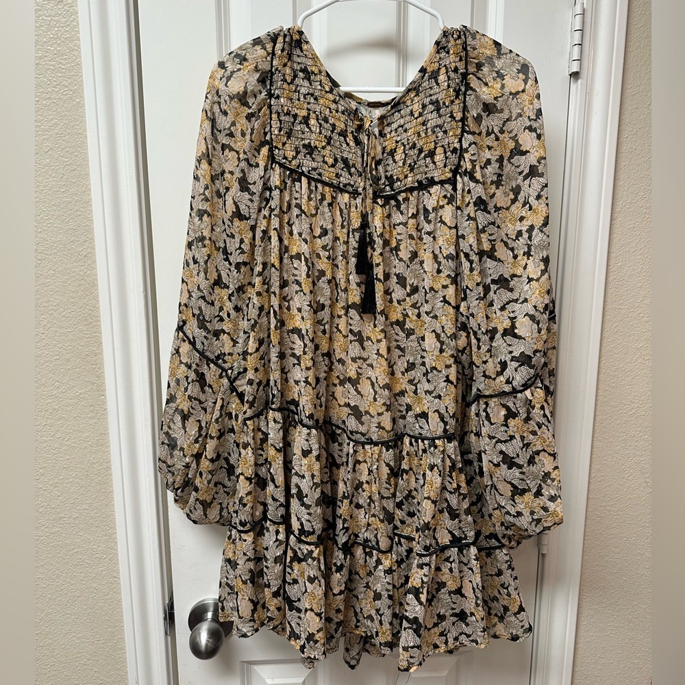 Free People Swinging Sheer Floral‎ Print Dress Mini Dress size medium